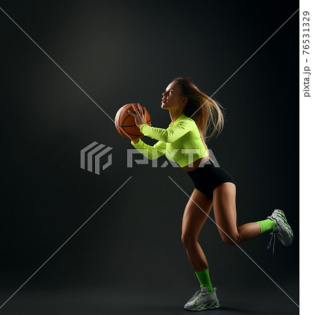 Young sporty blonde woman with big breast in tight 76531329