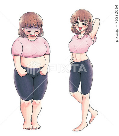 レトロな少女漫画タッチ・体型に悩む人と体型に自信がある人 76532064
