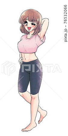 レトロな少女漫画タッチ スリムな体型と綺麗な腋を見せつける人のイラスト素材
