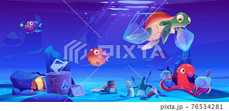 Save ocean cartoon poster with underwater animals Save ocean cartoon poster with underwater animals 76534281