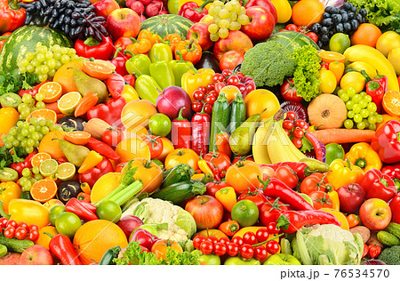 Fresh fruit pattern of fresh and healthy colorful vegetables and fruits. 76534570