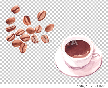 コーヒー豆とコーヒー 水彩素材 コーヒー豆とコーヒー 水彩素材 76534683