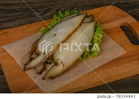 Delicous smoked halibut slices snack Delicous smoked halibut slices snack 76534841