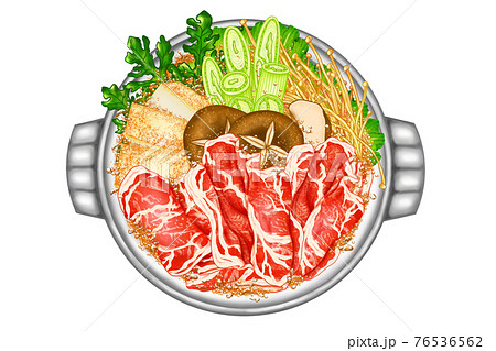 すきやき鍋1 牛ローススライス 生 イラスト 組合せシリーズもありますのイラスト素材