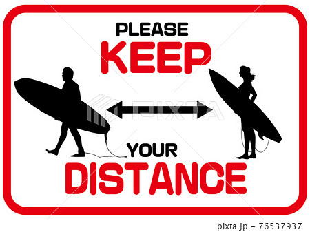 KEEP DISTANCE 丁寧にお願いする英語のソーシャルディスタンスマーク サーファー・海 KEEP DISTANCE 丁寧にお願いする英語のソーシャルディスタンスマーク サーファー・海 76537937
