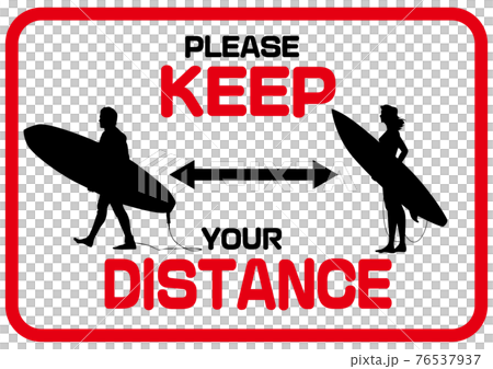 KEEP DISTANCE 英語社交距離標記衝浪者和大海 76537937