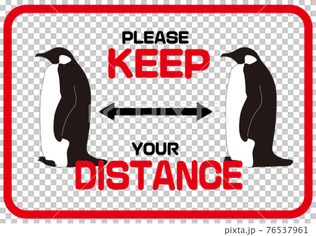 Keep Distance 英語社交距離標記動物和企鵝 插圖素材 圖庫