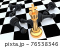 Golden King and many fallen pawns around - leadership concept 76538346