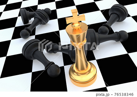 Golden King and many fallen pawns around - leadership concept 76538346