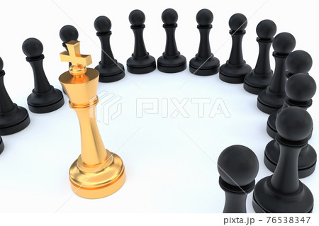 Golden King surrounded by black pawns - chess trap concept 76538347