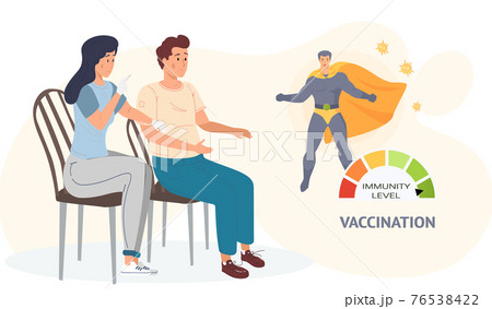 Doctor making injection to male patient in hospital. Disease treatment and vaccination for immunity Doctor making injection to male patient in hospital. Disease treatment and vaccination for immunity 76538422
