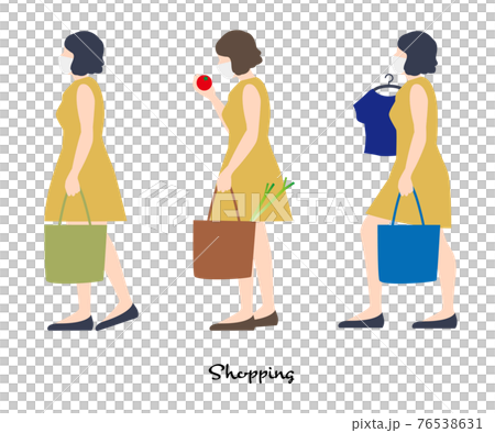 マスクの女性 買い物 ショッピング コロナ禍 花粉症 エコバック ベクター 76538631