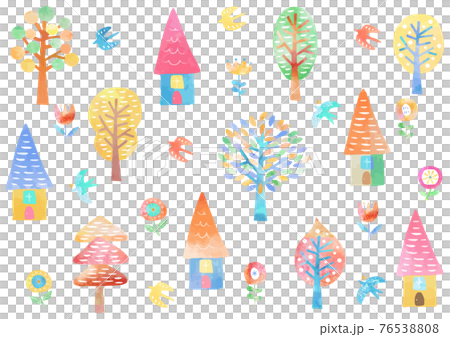 Scandinavian style_watercolor_wood and house 822 76538808