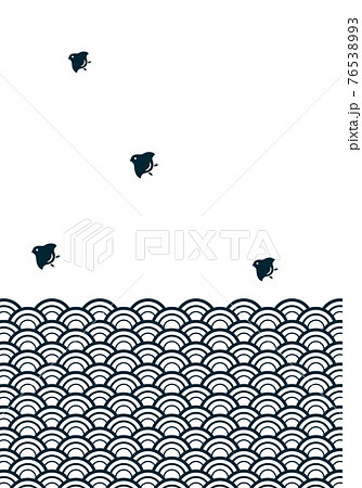 和柄波千鳥の背景イラスト 青海波模様と千鳥 年賀状暑中見舞い素材モノトーンのイラスト素材