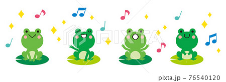 蓮の葉の上で歌うカエルのイラストのイラスト素材