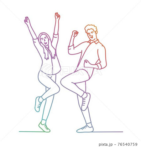 Happy guy and girl jumping. 76540759