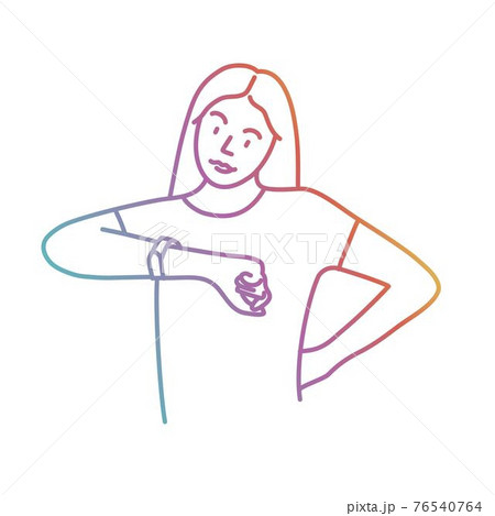 Young girl looks at her watch. Young girl looks at her watch. 76540764