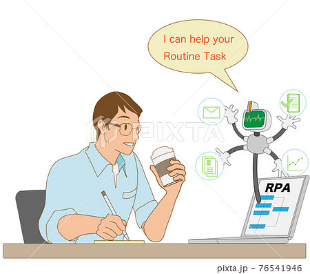 RPAで仕事を効率化する日本人ビジネスマン 76541946