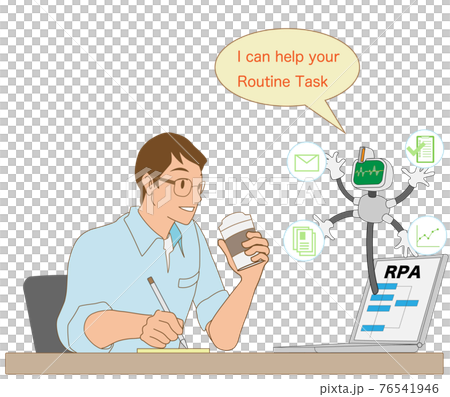 RPAで仕事を効率化する日本人ビジネスマン 76541946