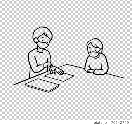 成年後見人の線画イラスト　マスクをして判を押す 76542749