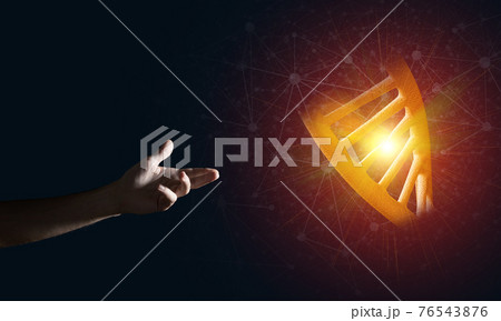 Science medicine and technology concepts as DNA molecule on dark background with connection lines Science medicine and technology concepts as DNA molecule on dark background with connection lines 76543876
