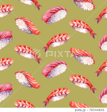 Seamless pattern with japanese food sushi with shrimp and tuna watercolor Seamless pattern with japanese food sushi with shrimp and tuna watercolor 76544603