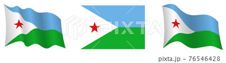 flag of Djibouti in static position and in motion, fluttering in wind in exact colors and sizes, on white background