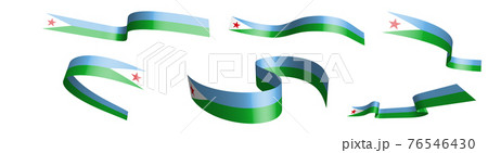 Set of holiday ribbons. flag of Djibouti waving in wind. Separation into lower and upper layers. Design element. Vector on white background