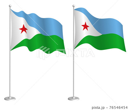 flag Djibouti on flagpole waving in wind. Holiday design element. Checkpoint for map symbols. Isolated vector on white background