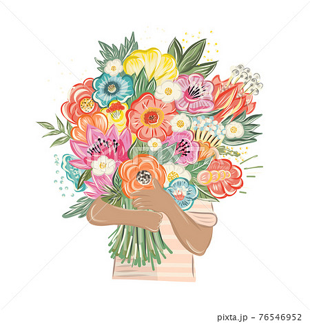 Bouquet Of Flowers In Handsのイラスト素材