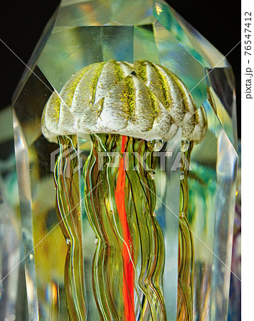 Cursed jellyfish in crystal glass. Glass paperweight and glassy ornament 76547412