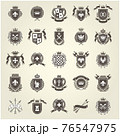 Medieval royal coat of arms, knight emblems, heraldic shield crest and blazons set, vector 76547975