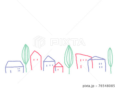 たくさんの家の手描き線画イラストのイラスト素材