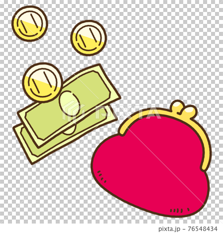 手描きのシンプルなお財布とお金のイラスト 主線ありのイラスト素材 手描きのシンプルなお財布とお金のイラスト 主線ありのイラスト素材