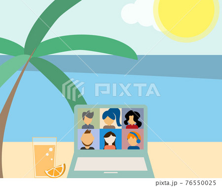 hybrid workplace with employees working from home or work from office or work from the beach or sea vector 76550025