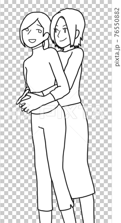 女情侶面帶微笑擁抱（僅限線路） 76550882