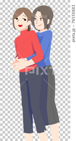 Female couple hugging each other with a smile (no line) 76550883