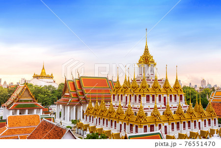 Wat Ratchanatdaram or Loha Prasat (Golden Metal Castle) is the beautiful public temple landmark in Bangkok Thailand 76551470