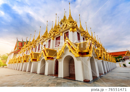 Wat Ratchanatdaram or Loha Prasat (Golden Metal Castle) is the beautiful public temple landmark in Bangkok Thailand 76551471