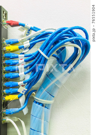 Optic fiber cables connected to data center, Has cable, fiber optic, the network of telecoms. In digital communication systems is Link. Optic fiber cables connected to data center, Has cable, fiber optic, the network of telecoms. In digital communication systems is Link. 76551904