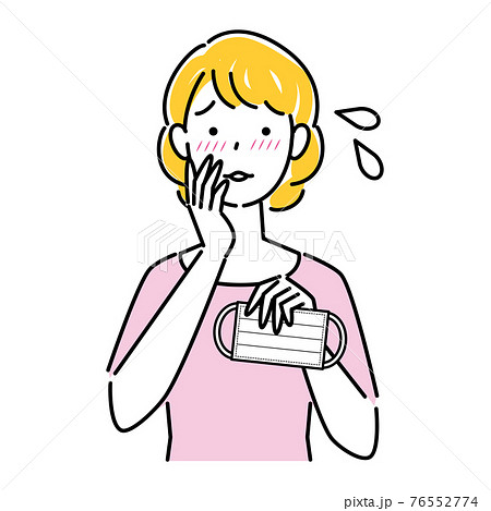 マスクの着用が原因で肌荒れになってしまった女性 イラスト シンプル ベクターのイラスト素材