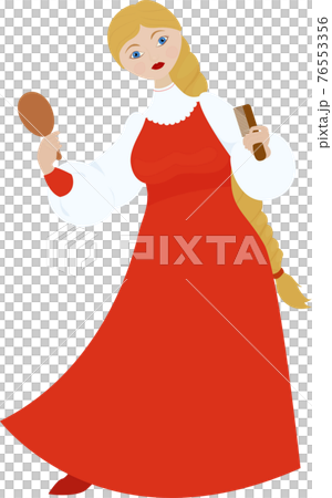cute Russian girl in red traditional folk dress 76553356