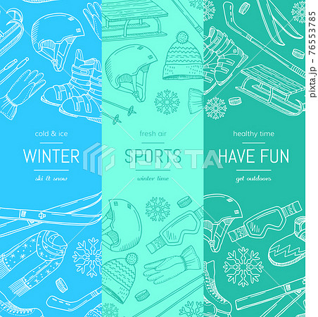 hand drawn winter sports equipment and attributes vertical banner templates 76553785
