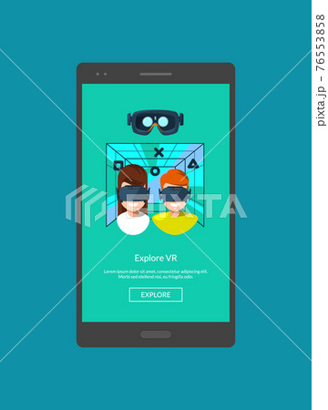 mobile phone with flat style virtual reality elements mobile phone with flat style virtual reality elements 76553858