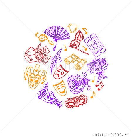 doodle theatre elements in circle illustration 76554272