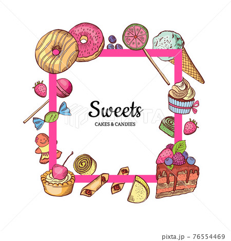 frame with place for text hand drawn sweets 76554469