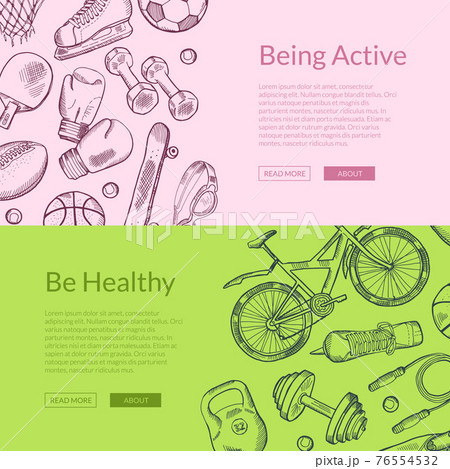 hand drawn sports equipment horizontal banner templates 76554532