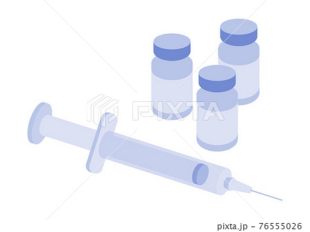 ワクチン接種 ワクチンと注射 イラスト 青のイラスト素材