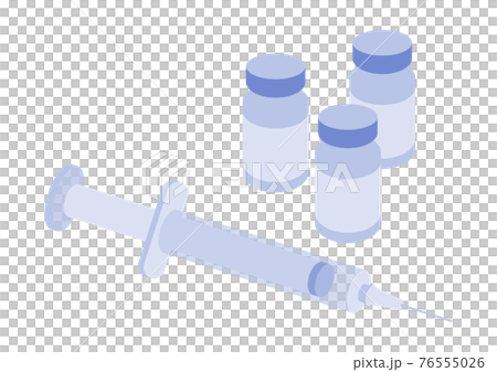 ワクチン接種 ワクチンと注射 イラスト 青 76555026