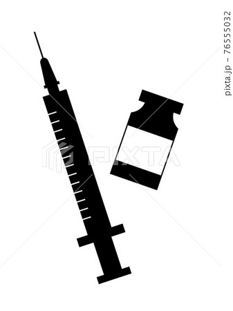 ワクチン接種 ワクチンと注射 イラスト 黒 縦位置のイラスト素材